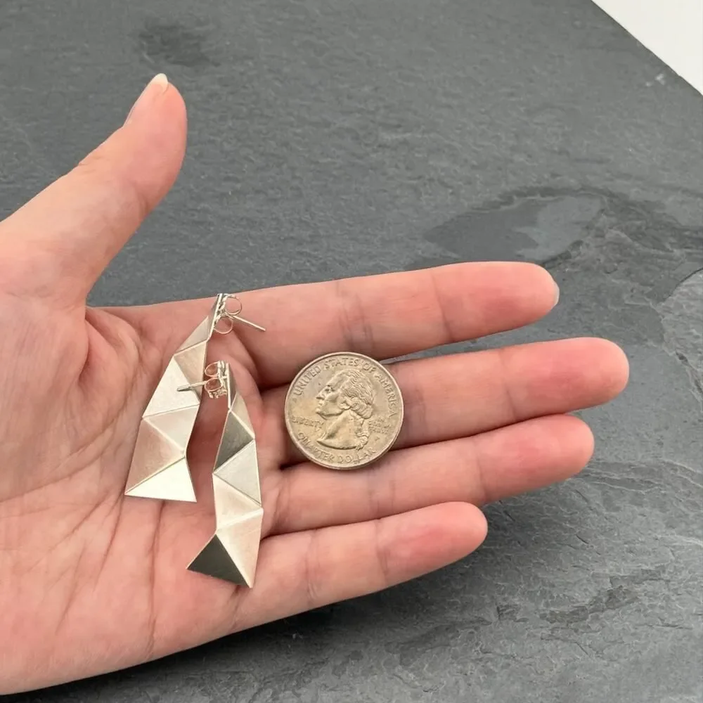 NEW, Sterling Silver Origami Earrings